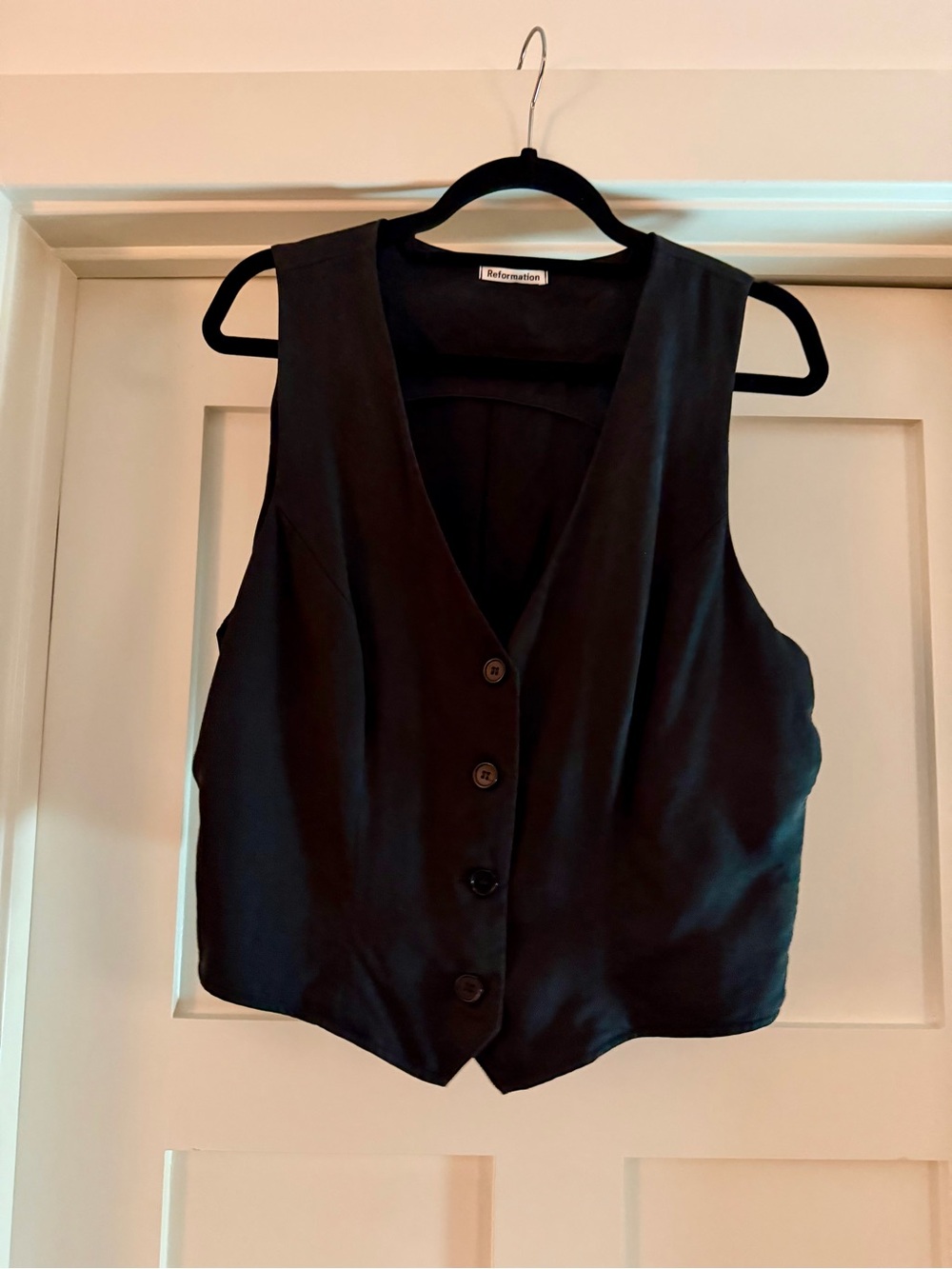 REFORMATION Black Satin Vest Top